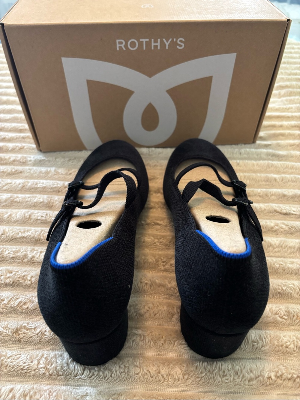 Rothy's Black Mary Jane Flats with Double Straps and Blue Trim - Picture 3 of 7
